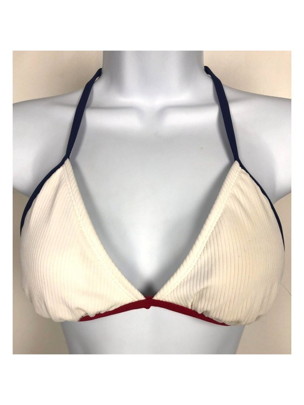 Xhilaration Bikini Top Size M White with Navy Blue Red Trim Removable Pads New